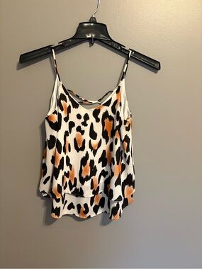 Peach Love California Leopard Print Layered Cami - Black, White & Orange